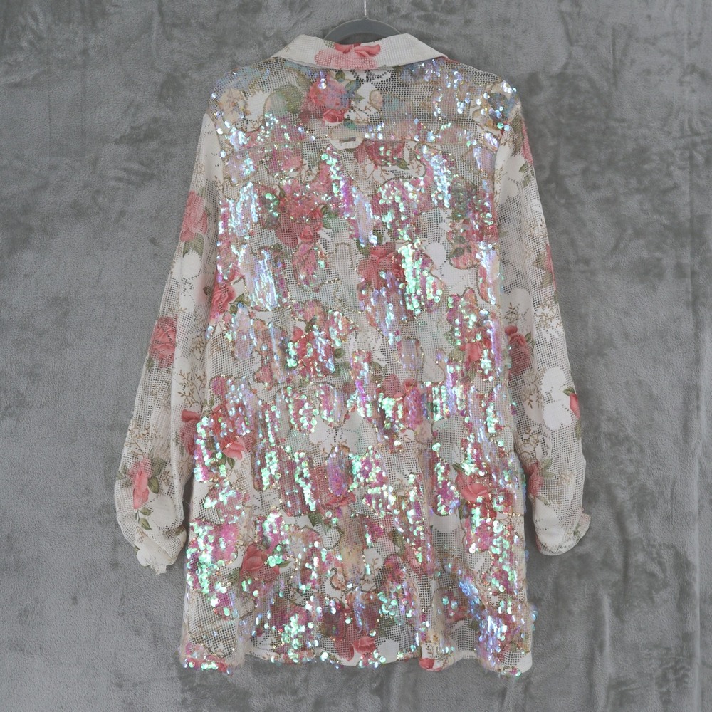 Berek Floral Mesh Sequined Top Womens XL White High-Low Maximalism $199 NWT - Picture 4 of 16